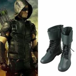 Auscosplay Green Arrow Oliver Queen Cosplay Boots Green Arrow Season 4 Superhero Shoes Cosplay Shoes
