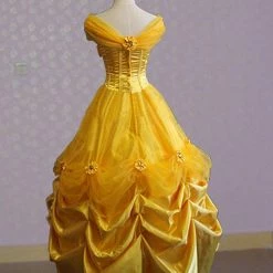 Auscosplay Prince & Princess Costume Belle Evening Gown Yellow Dress Cosplay Costume