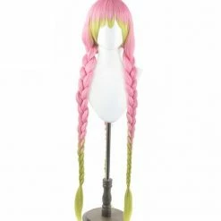 Auscosplay Demon Slayer Costumes Mitsuri Kanroji Pink Green Cosplay Wig From Demon Slayer: Kimetsu No Yaiba