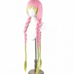 Auscosplay Demon Slayer Costumes Mitsuri Kanroji Pink Green Cosplay Wig From Demon Slayer: Kimetsu No Yaiba