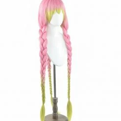 Auscosplay Demon Slayer Costumes Mitsuri Kanroji Pink Green Cosplay Wig From Demon Slayer: Kimetsu No Yaiba