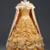 Auscosplay Princess Belle Dress Yellow Cosplay Costume Prince & Princess Costume
