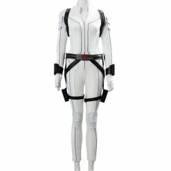 Auscosplay Black Widow Natasha Romanoff White Jumpsuit Cosplay Costume