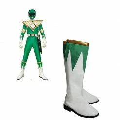 Auscosplay Burai Ranger Cosplay Boots Props Shoes White And Green Cosplay Shoes