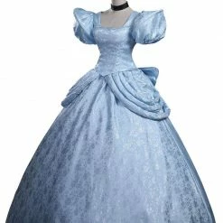 Auscosplay Princess Cinderella Cosplay Costume Blue Dress For Adult