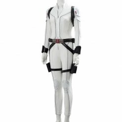 Auscosplay Black Widow Natasha Romanoff White Jumpsuit Cosplay Costume