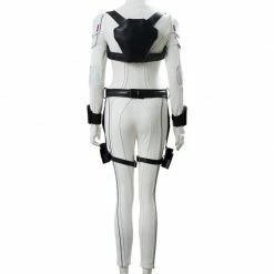 Auscosplay Black Widow Natasha Romanoff White Jumpsuit Cosplay Costume