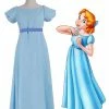 Auscosplay Prince & Princess Costume Peter Pan Wendy Darling Cosplay Costum Blue Dress