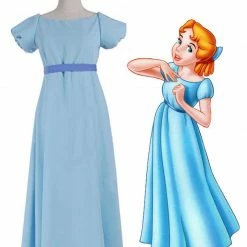 Auscosplay Prince & Princess Costume Peter Pan Wendy Darling Cosplay Costum Blue Dress