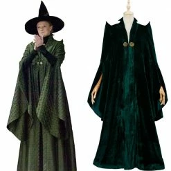 Auscosplay Movie Costume Magic Minerva McGonagall Cosplay Costume Green Cloak
