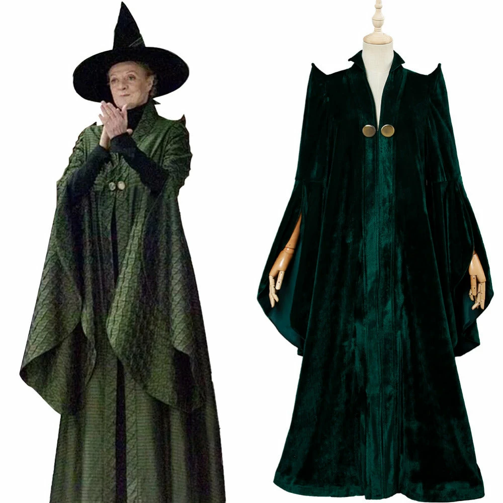 Auscosplay Movie Costume Magic Minerva McGonagall Cosplay Costume Green Cloak 3 Auscosplay Movie Costume Magic Minerva McGonagall Cosplay Costume Green Cloak