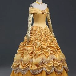 Auscosplay Princess Belle Dress Yellow Cosplay Costume Prince & Princess Costume