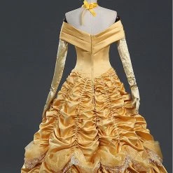 Auscosplay Princess Belle Dress Yellow Cosplay Costume Prince & Princess Costume
