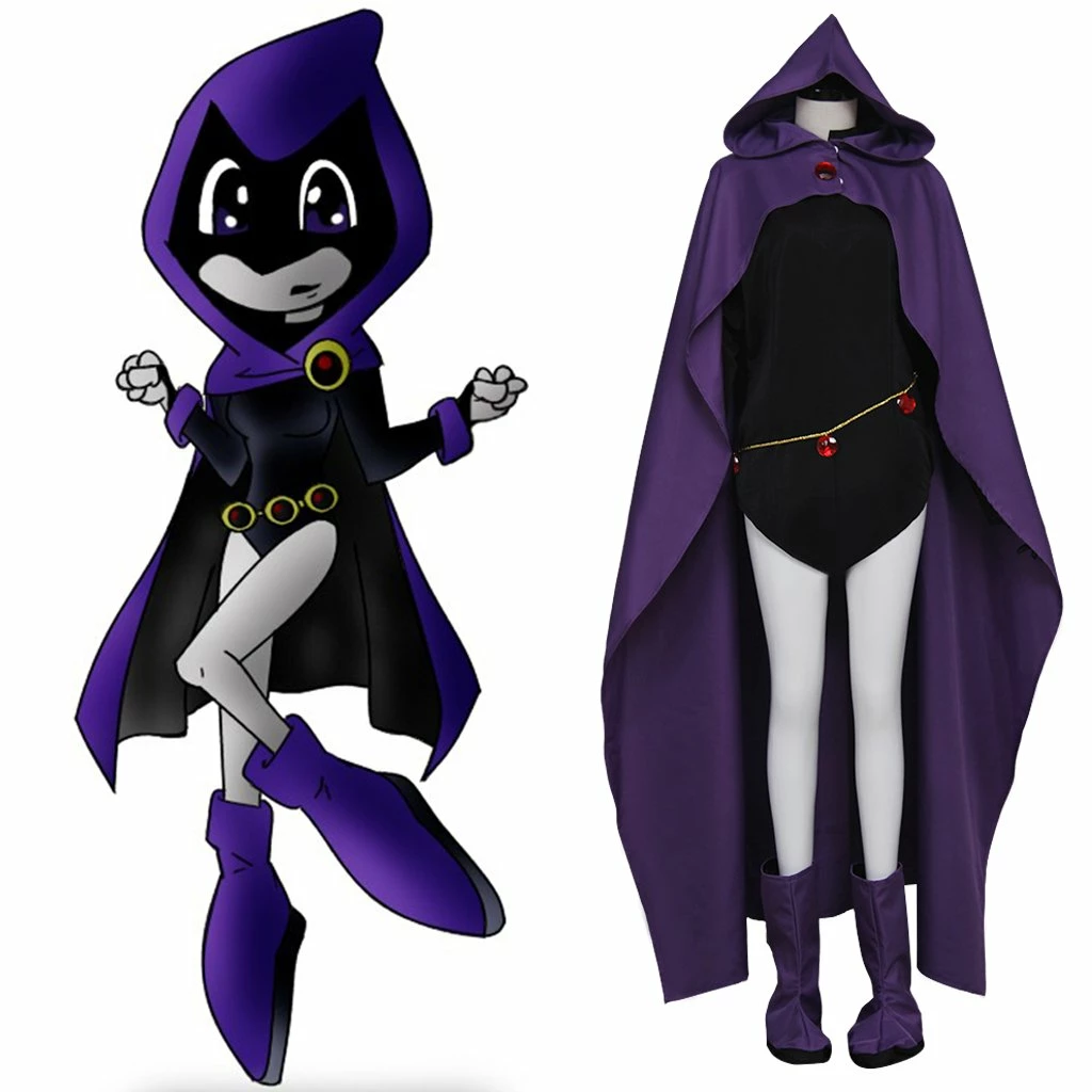 Auscosplay Teen Titans Raven Cosplay Costume Women Outfit 3 Auscosplay Teen Titans Raven Cosplay Costume Women Outfit