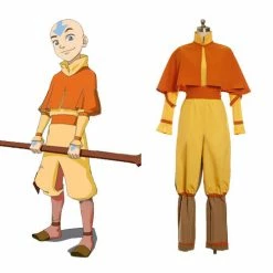 Auscosplay Anime Costume Avatar Aang Cosplay Costume Yellow Jumpsuit