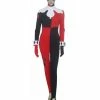 Auscosplay Movie Costume Batman Harley Quinn Red And Black Jumpsuit Cosplay Costume