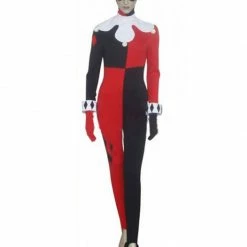 Auscosplay Movie Costume Batman Harley Quinn Red And Black Jumpsuit Cosplay Costume