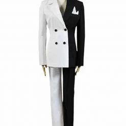 Auscosplay Batman Lady Two-Face White Black Tuxedo Cosplay Costume
