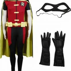 Auscosplay Batman Young Justice Red Jumpsuits Robin Cosplay Costume