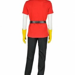 Auscosplay Prince & Princess Costume Adult Gaston Costume Red T-Shirt And Black Pants