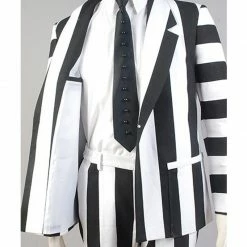 Auscosplay Beetlejuice Fancy Suit Costume White Black Full Set Uniform