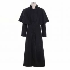 Auscosplay Roman Black Priest Cassock/Clergyman Vestments Medieval Wizard Costume