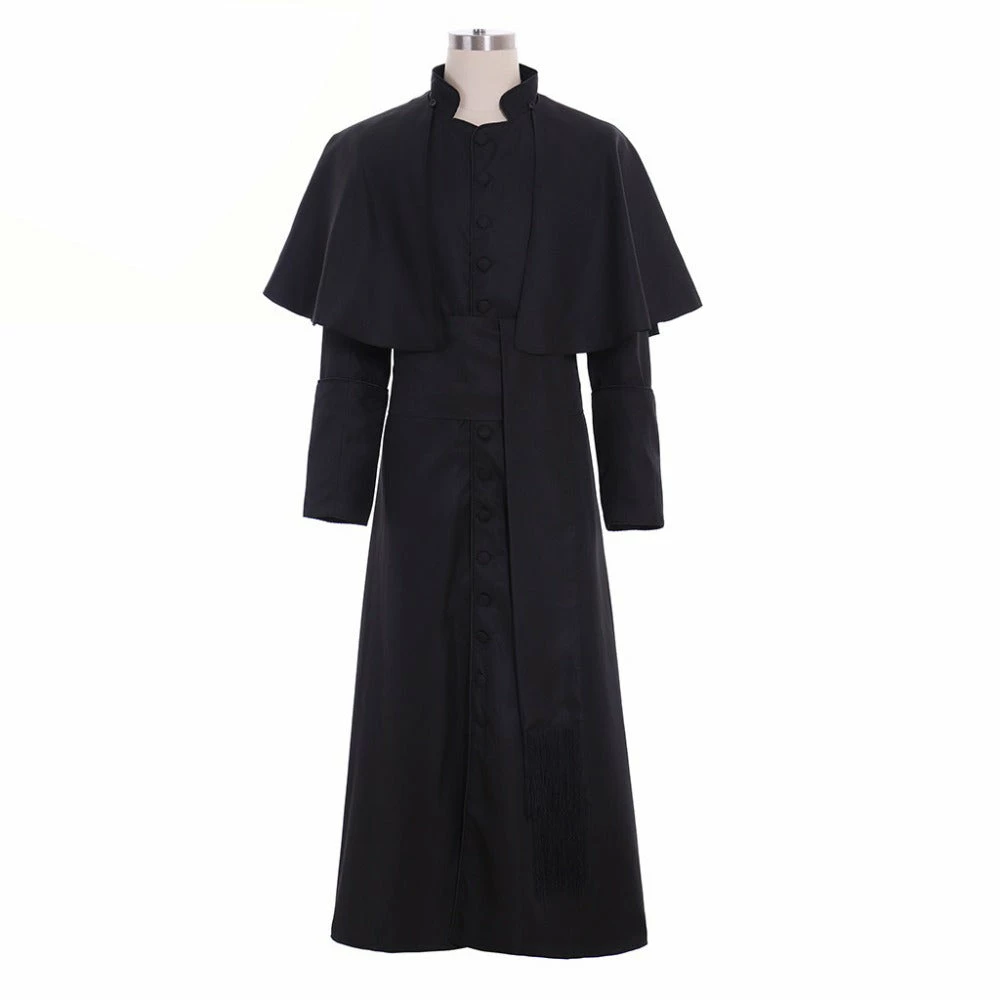 Auscosplay Roman Black Priest Cassock/Clergyman Vestments Medieval Wizard Costume 3 Auscosplay Roman Black Priest Cassock/Clergyman Vestments Medieval Wizard Costume