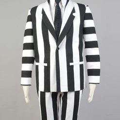 Auscosplay Beetlejuice Fancy Suit Costume White Black Full Set Uniform