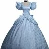 Auscosplay Princess Cinderella Cosplay Costume Blue Dress For Adult