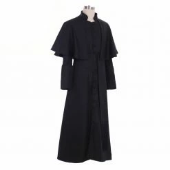 Auscosplay Roman Black Priest Cassock/Clergyman Vestments Medieval Wizard Costume