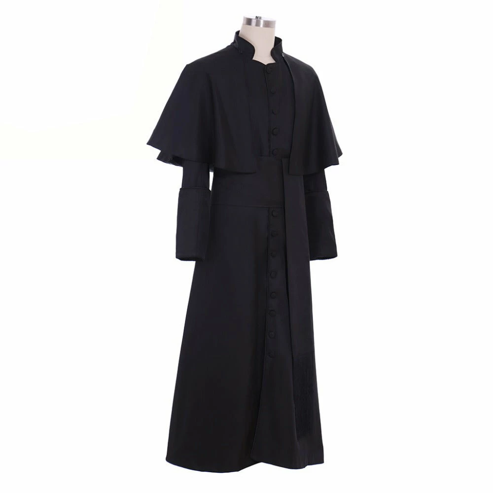 Auscosplay Roman Black Priest Cassock/Clergyman Vestments Medieval Wizard Costume 4 Auscosplay Roman Black Priest Cassock/Clergyman Vestments Medieval Wizard Costume