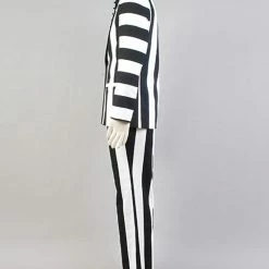Auscosplay Beetlejuice Fancy Suit Costume White Black Full Set Uniform