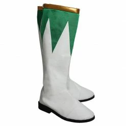Auscosplay Burai Ranger Cosplay Boots Props Shoes White And Green Cosplay Shoes