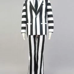 Auscosplay Beetlejuice Fancy Suit Costume White Black Full Set Uniform