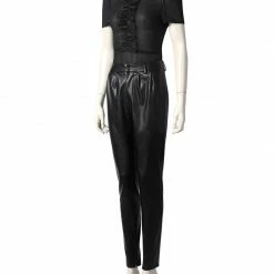 Auscosplay Movie Costume Cruella De Vil Cosplay Costume Black White Dress