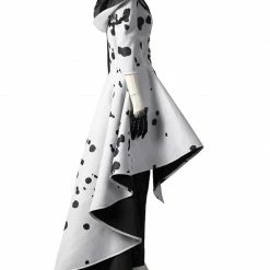 Auscosplay Movie Costume Cruella De Vil Cosplay Costume Black White Dress