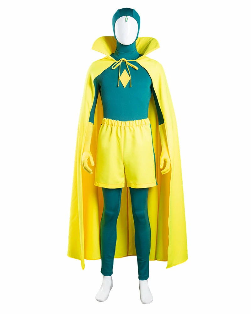 Auscosplay Wanda Vision Vision Cosplay Costume Jumpsuit Cloak 3 Auscosplay Wanda Vision Vision Cosplay Costume Jumpsuit Cloak