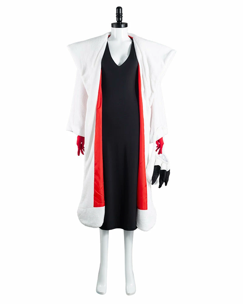 Auscosplay Movie Costume Cruella De Vil Dress Cosplay Costume Outfits 3 Auscosplay Movie Costume Cruella De Vil Dress Cosplay Costume Outfits