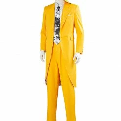 Auscosplay The Mask Jim Carrey Cosplay Costume Yellow Suit