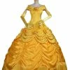 Auscosplay Prince & Princess Costume Adult Princess Belle Costume Yellow Cosplay Dress