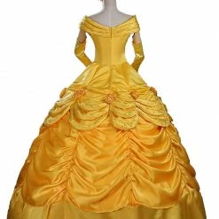Auscosplay Prince & Princess Costume Adult Princess Belle Costume Yellow Cosplay Dress