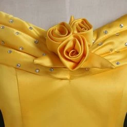 Auscosplay Prince & Princess Costume Adult Princess Belle Costume Yellow Cosplay Dress