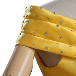 Auscosplay Prince & Princess Costume Adult Princess Belle Costume Yellow Cosplay Dress