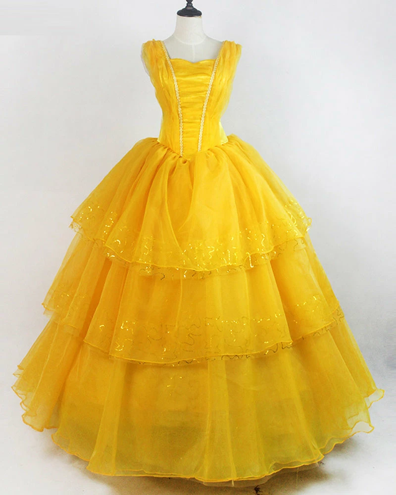 Auscosplay Prince & Princess Costume Princess Belle Dress Yellow Cosplay Costume Movie Version 3 Auscosplay Prince & Princess Costume Princess Belle Dress Yellow Cosplay Costume Movie Version