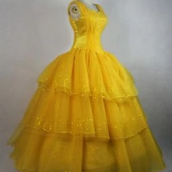 Auscosplay Prince & Princess Costume Princess Belle Dress Yellow Cosplay Costume Movie Version 8 Auscosplay Prince & Princess Costume Princess Belle Dress Yellow Cosplay Costume Movie Version