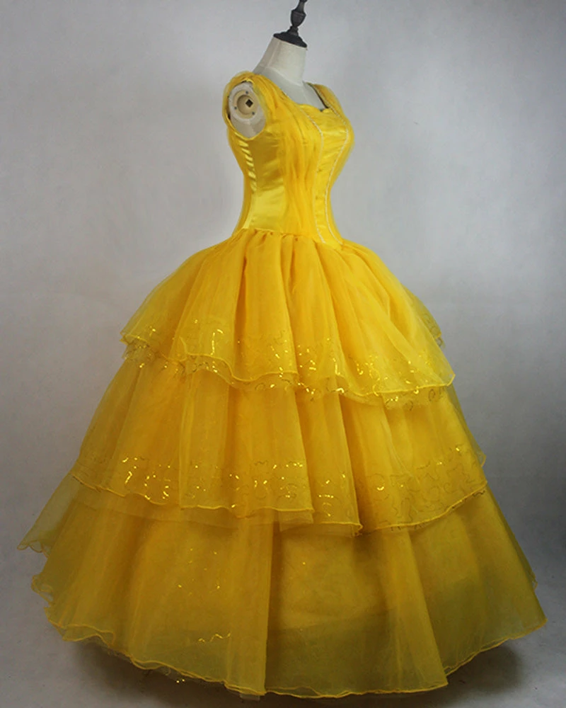 Auscosplay Prince & Princess Costume Princess Belle Dress Yellow Cosplay Costume Movie Version 4 Auscosplay Prince & Princess Costume Princess Belle Dress Yellow Cosplay Costume Movie Version
