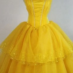 Auscosplay Prince & Princess Costume Princess Belle Dress Yellow Cosplay Costume Movie Version 11 Auscosplay Prince & Princess Costume Princess Belle Dress Yellow Cosplay Costume Movie Version