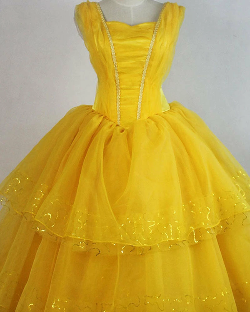 Auscosplay Prince & Princess Costume Princess Belle Dress Yellow Cosplay Costume Movie Version 7 Auscosplay Prince & Princess Costume Princess Belle Dress Yellow Cosplay Costume Movie Version