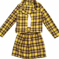 Auscosplay Movie Costume Clueless Cher Cosplay Costume Yellow Tartan Outfit