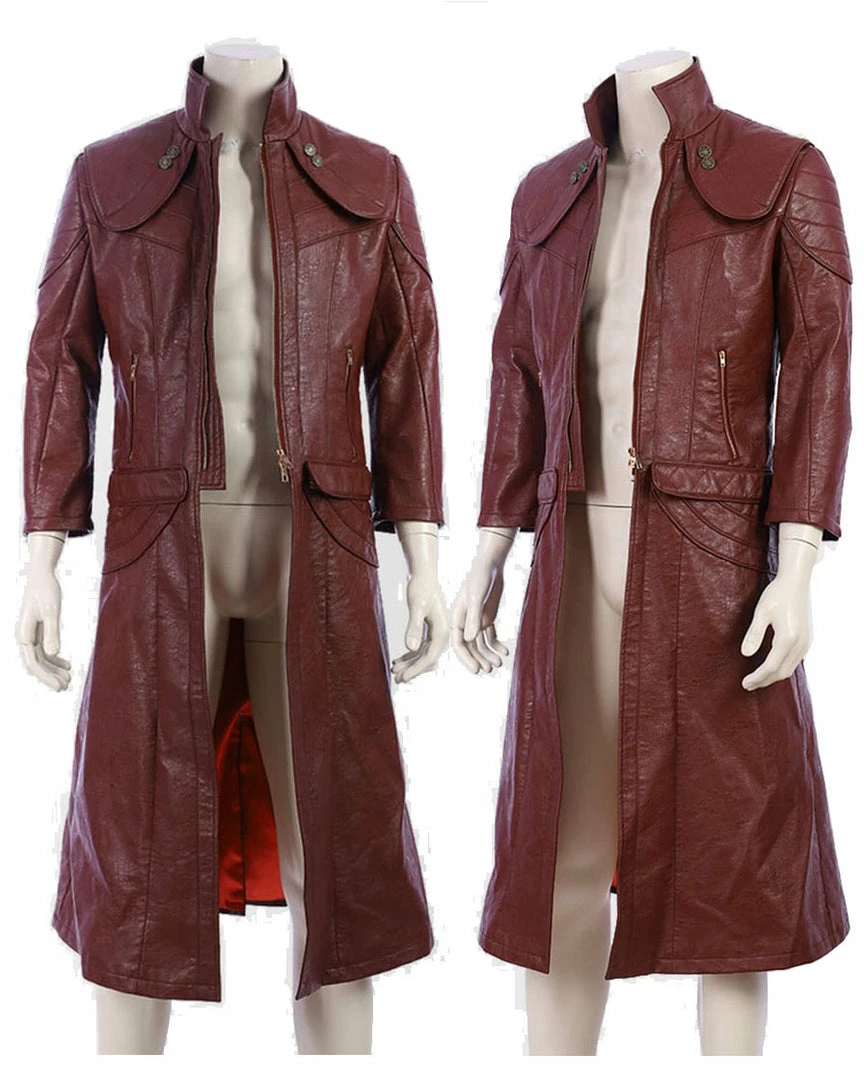 Auscosplay Devil May Cry 5 Dante Red Cosplay Pleather Coat Costume 3 Auscosplay Devil May Cry 5 Dante Red Cosplay Pleather Coat Costume